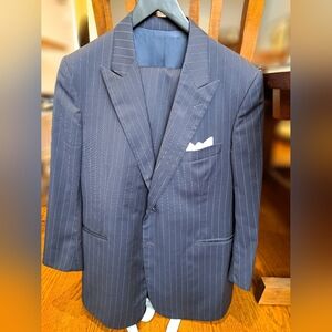 Bespoke Light Blue Pinstrip Grey Woolen Suit Size 46